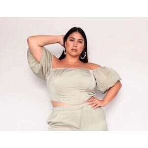 NWT GIA/irl Alaia Chic & Sexy Satin Corset Top, Light Sage Green, Size 1 (14/16)